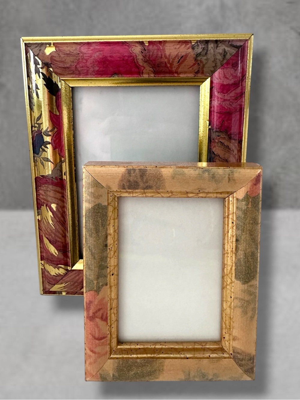 2 VINTAGE Marbled FLORAL Photo Picture Frames 3.5x5 2.5x3.5